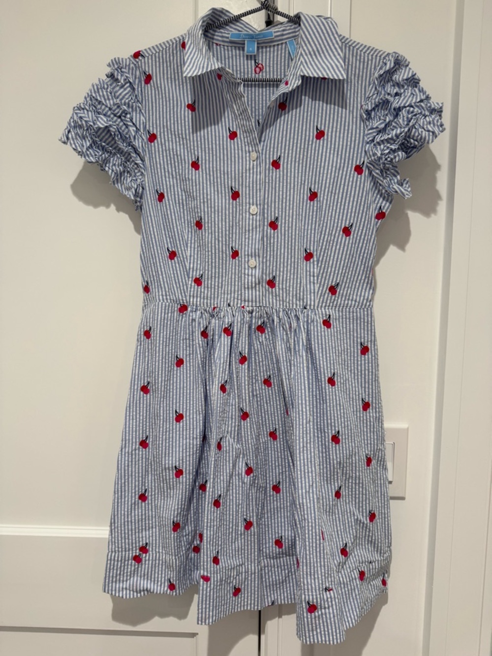 Draper James Blue and Red Cherry Stripe Dress size 6